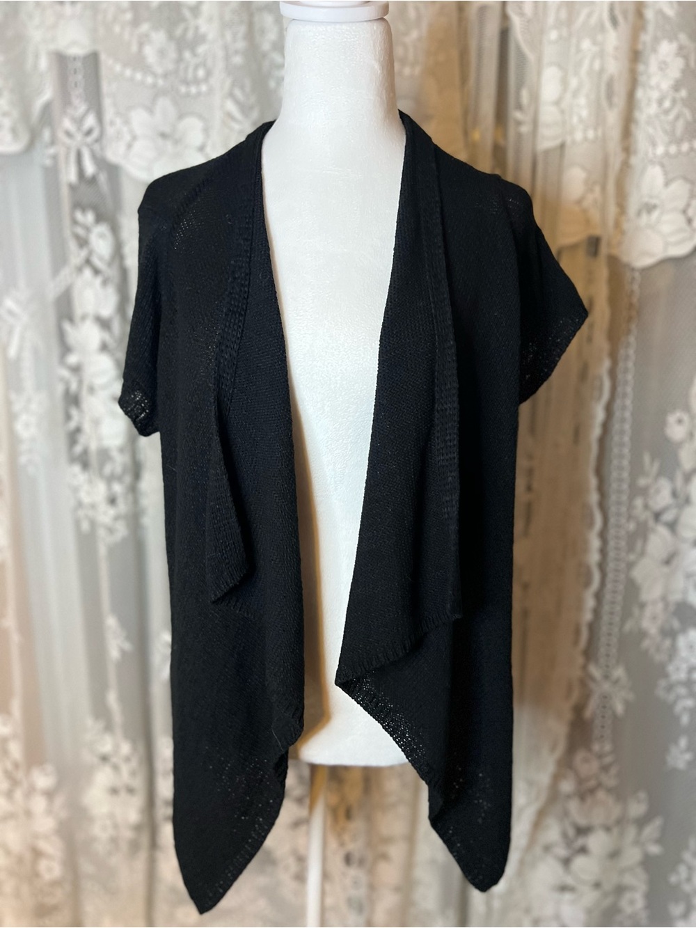 august silk Black Short-Sleeve Open-Front Cardigan